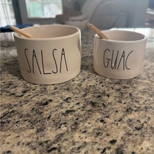 Rae Dunn White Salsa and Guac Bowl Set with Spoons